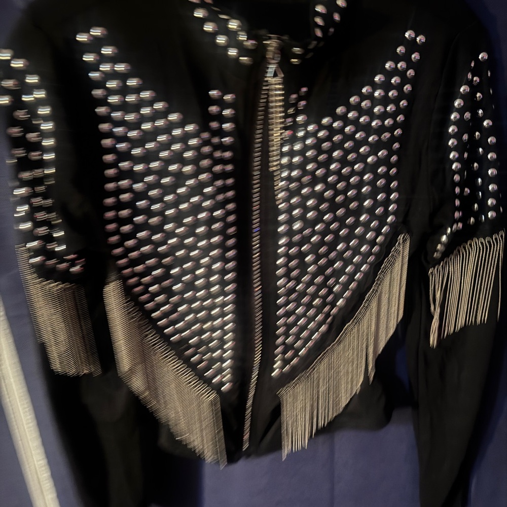 Studded Black Jacket with Fringe